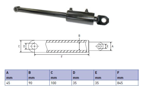 Hydraulic cylinder Erhel Hydris 45/90/845 for bend