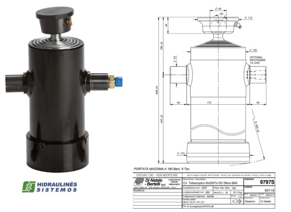 Telescopic cylinder 6-152-2557 09T h599 TC6011S