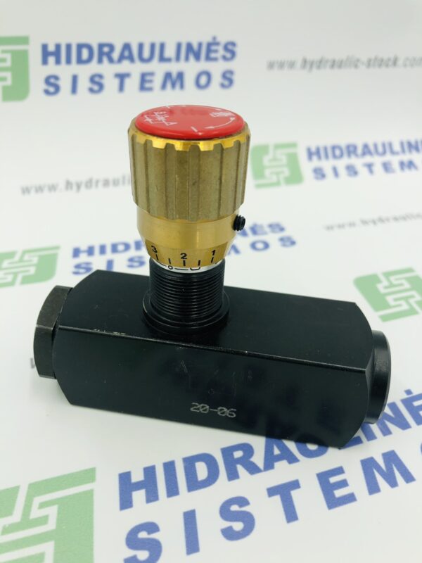 Unidirectional pressure compensated flow restrictor valve in line 3/8