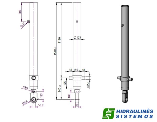 Telescopic cylinder 3-105-3525 FLS Penta 6613351053005