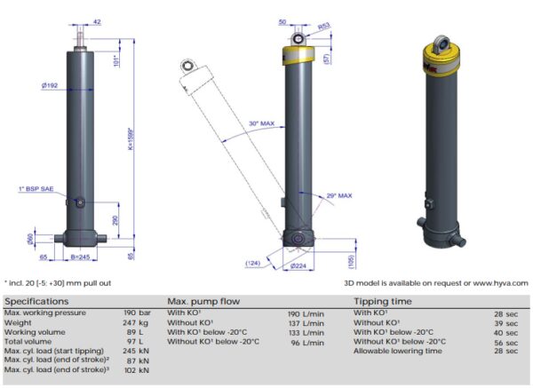 Telescopic cylinder FE 5-169-6480 FE A169-5-06480-011-K1599 HYVA 70546540
