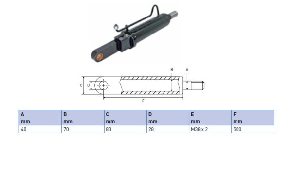 Hydraulic cylinder Palfinger/MBB 40/70/500 for bend