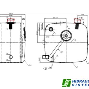 Hydraulic oil tank, side mounting 170 ltr. Aluminium 62x67x45, BSP 1'1/4, su šoniniu flanšu ir dangt