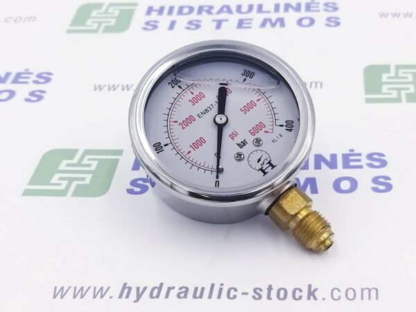 Pressure gauge 0/400 bar. d-63 side connection 1/4'BSP