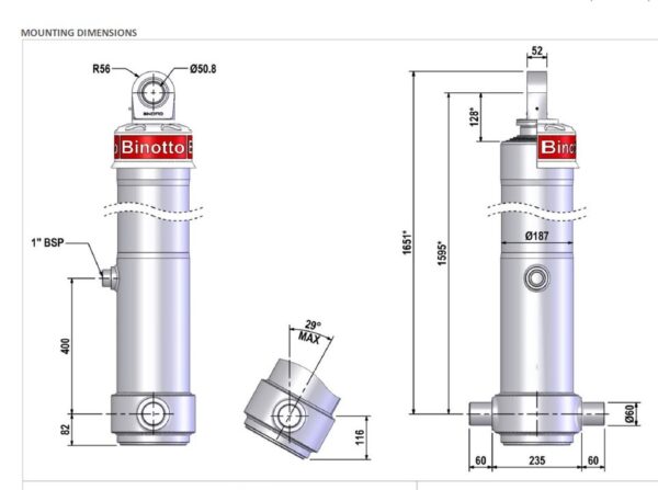 Telescopic cylinder 4-145-4510 MF B3 145 4 4510 RP D2 1435 Binotto