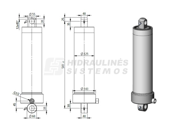 Telescopic cylinder Penta Eye to Eye Agri Cylinder - BL465 770 105 2 CRL