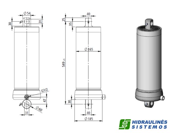 Telescopic cylinder 7-140-2700 IUL IPHIUL-140-2700-7-CRN 3104651407001