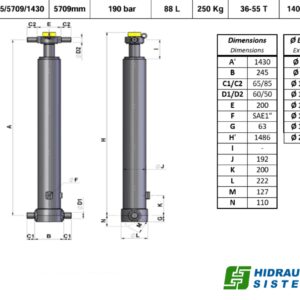 Telescopic cylinder 5-170-5709 Schmitz TFT 170/5/5709/1430 without brackets