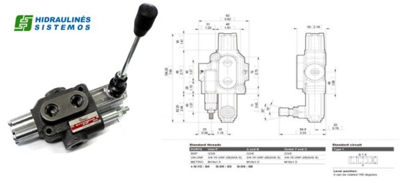 ouli Spool Valve MB-2/1S-3/38L/G-3/M1 45PLM Single Acting C/W R/V 3/8