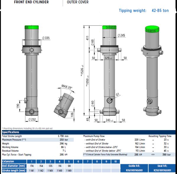 Telescopic cylinder 5-174-5730 5C IPH 5C-05730-174-5-M1050