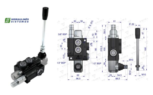 Hydraulic distributor 1-section 40L VOIMA 3/8 BSp 1x103