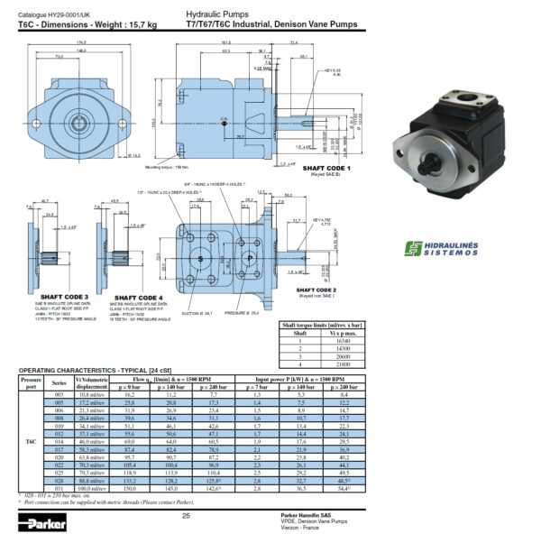 Hydraulic Single Vane Pump T6C B22 3R 00 B1