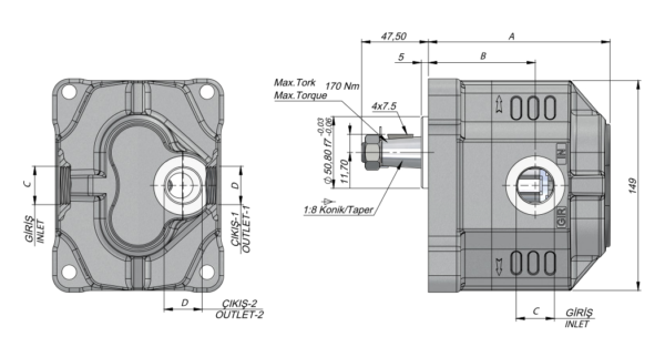GR3 34.0 cm3/r gear pump E/R 1/8(10)-G-KETUS