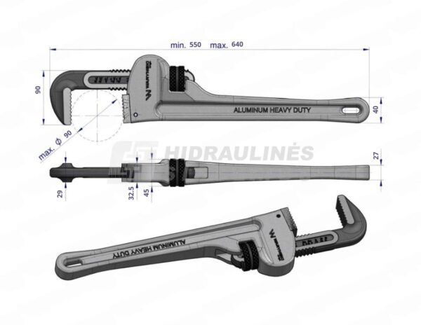 Cylinder removal key 24' 90mm (aluminum)