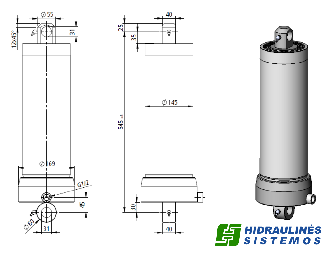 Telescopic cylinder 3-120-1155 13-24T h545 BL465 Penta 3104651203003