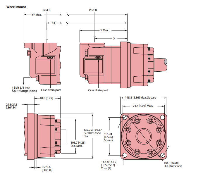 Hydraulic motor MT 110 tapered 1:8 41.32mm 1-5/8" shaft, Eaton M04067AC02AB02000000000000000F