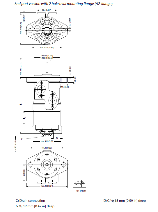 Hydraulic motor MR 100 C 25mm shaft