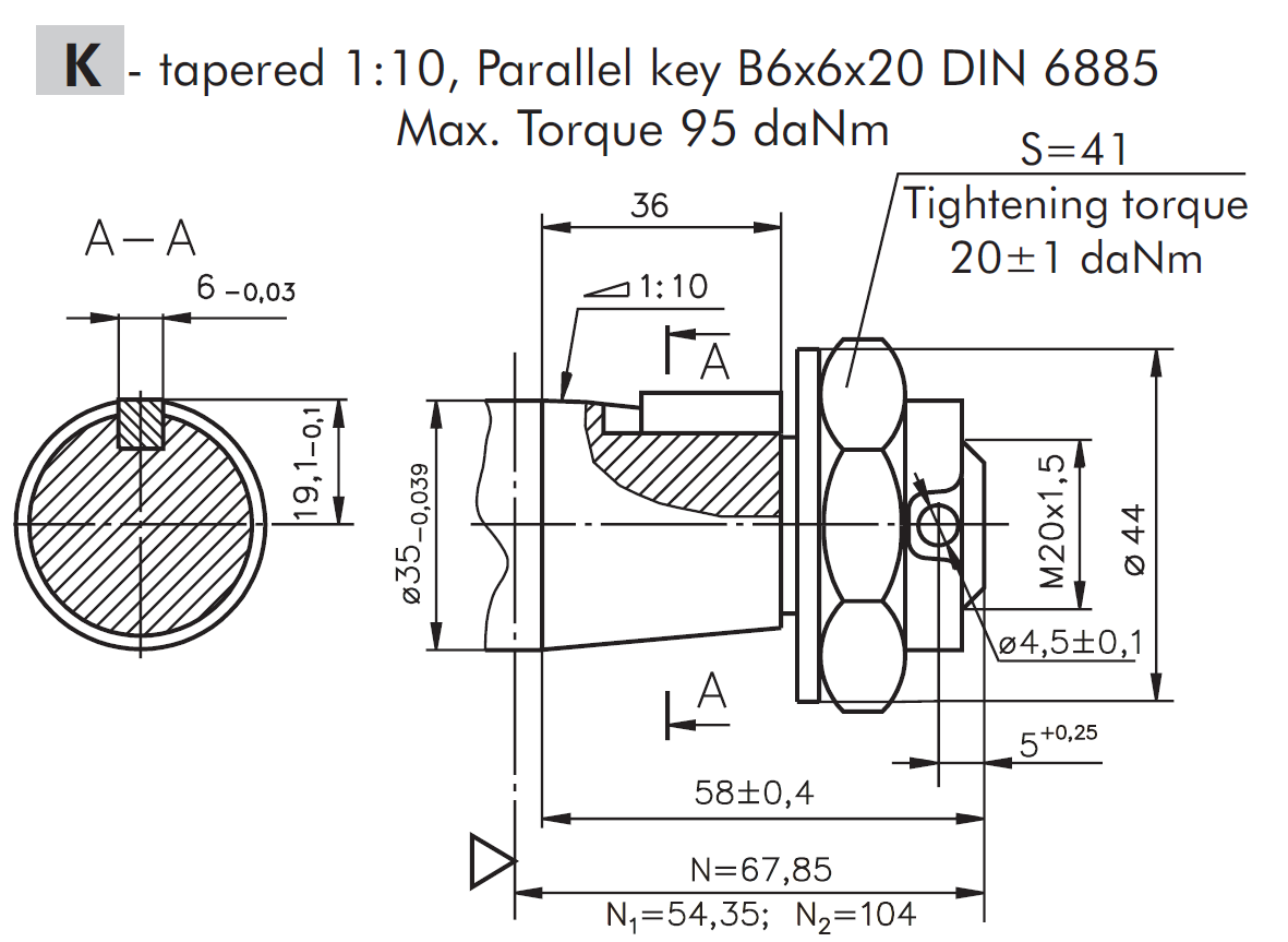 Hydraulic motor MSW 400 K tapered 1:10 shaft
