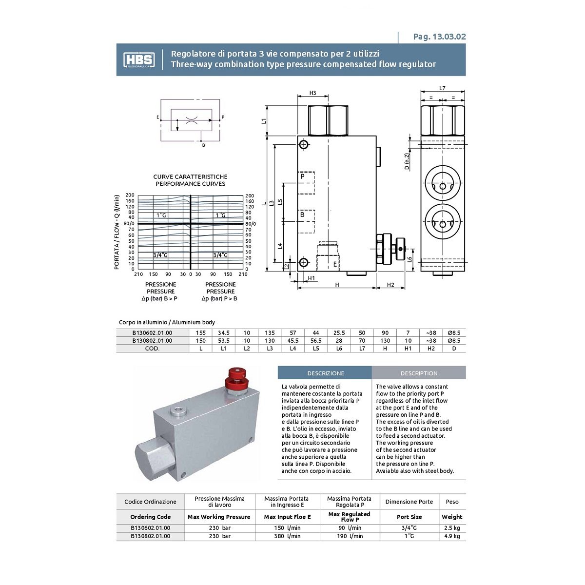 3 ways control valve BSP 1' , 380 ltr/min - 190 ltr/min