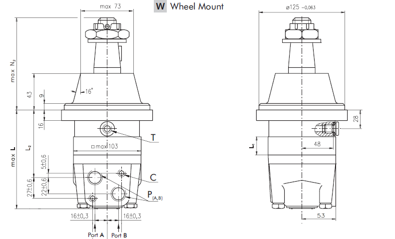 Hydraulic motor MSW 315 K tapered 1:10 shaft
