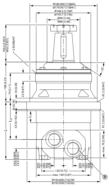 Hydraulic motor MVW 800 K tapered 1:10, 60mm shaft 151B3124