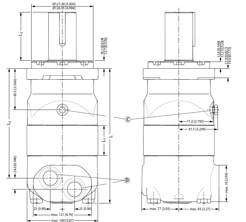 Hydraulic motor MV 630 K tapered 1:10, 60mm shaft, KHDPC/4 M+S