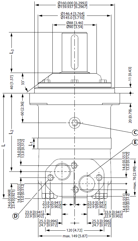 Hydraulic motor MV 630 C shaft 50 ALSG8-630-KW4-C50-02