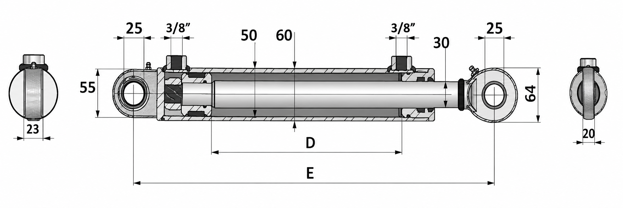 Hydraulic cylinder 30/50-450, with bearings D25