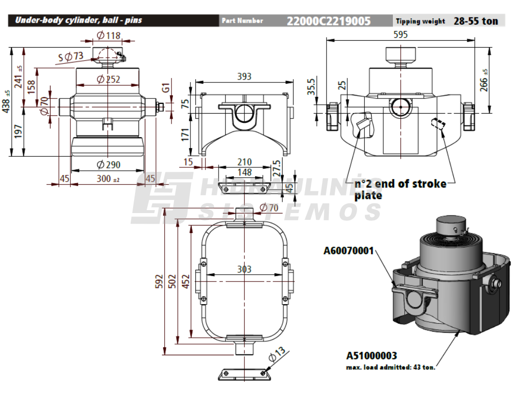 Telescopic cylinder 9-221-1944 28-55T APSC 'Penta' 22000C2219001