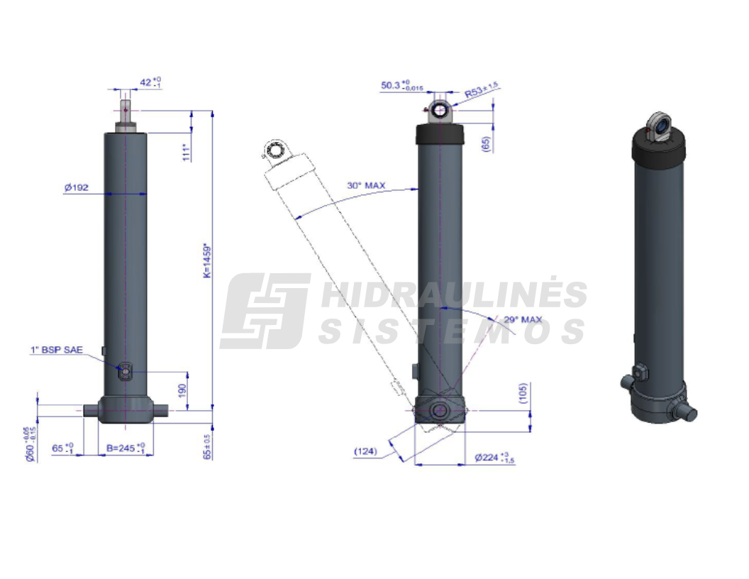 Telescopic cylinder FE A169-5-05630-009-K1459 HYVA