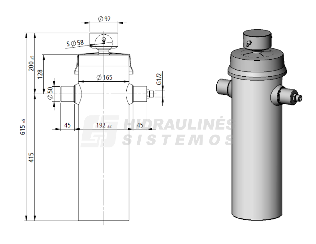 Telescopic cylinder BL495-2140-140-5 'Penta', 13-22t, 3104951405005