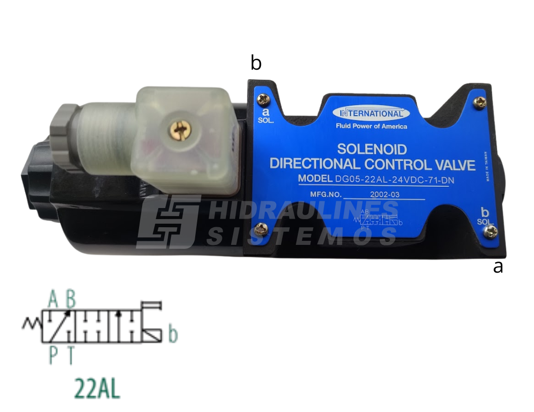 Solenoid valve NG10 4/2 22AL P-B.A.T.(P-A.B.T.) 024 VDC coil on b side
