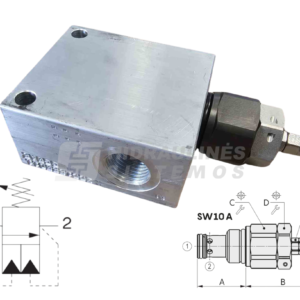 Sekos vožtuvas SW12 2/2 100 l/min 350bar SAE 12/2 su kaladėle Walvoil