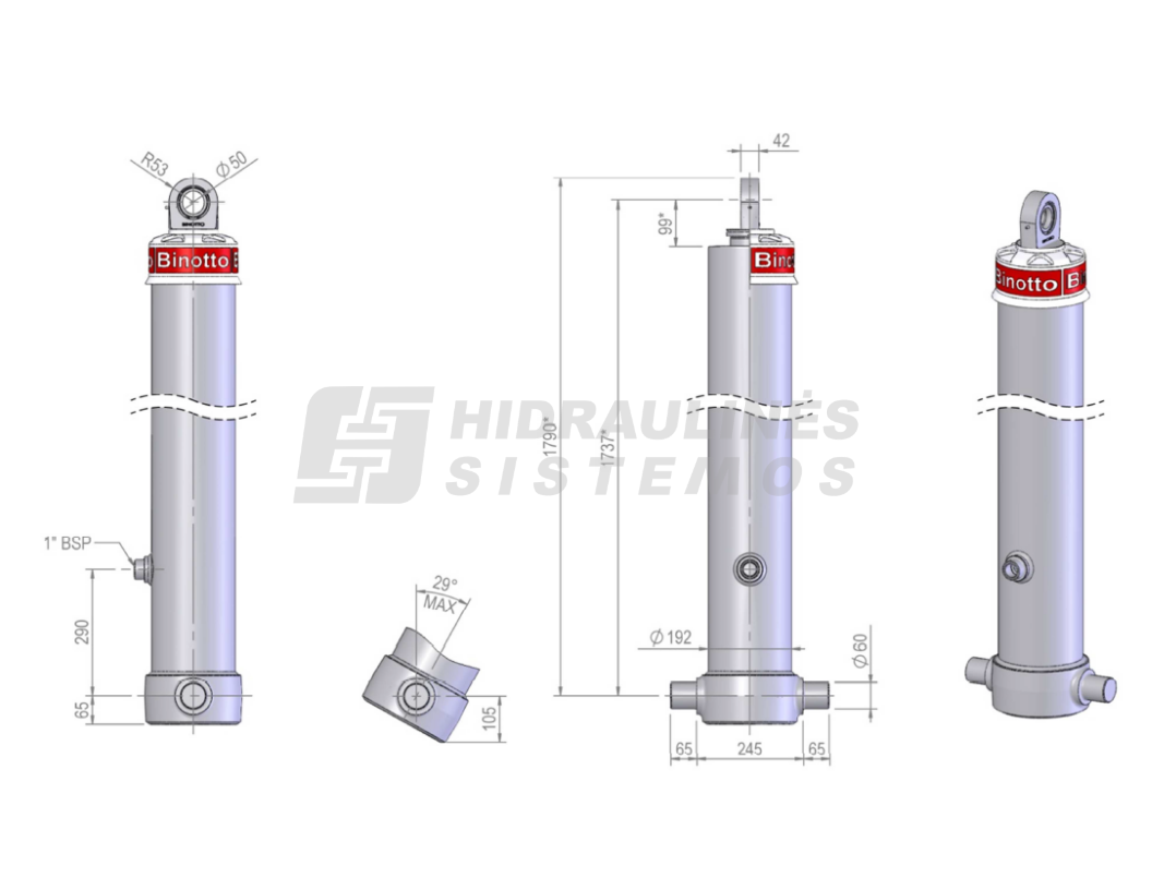 Telescopic cylinder 5-169-7128 MF ANT 169 5 7128 RP-D2 1717 (Binotto)