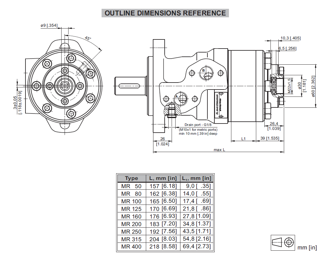 Hydraulic motor MR 080 25.4mm-1'' shaft, with speed sensor, MR080VCOURS