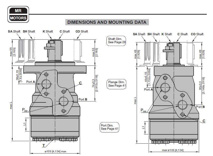 Hydraulic motor MR 080 25.4mm-1'' shaft, with speed sensor, MR080VCOURS