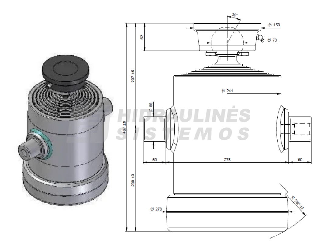 Telescopic cylinder 8-240-1875 25T h460 TC8010S